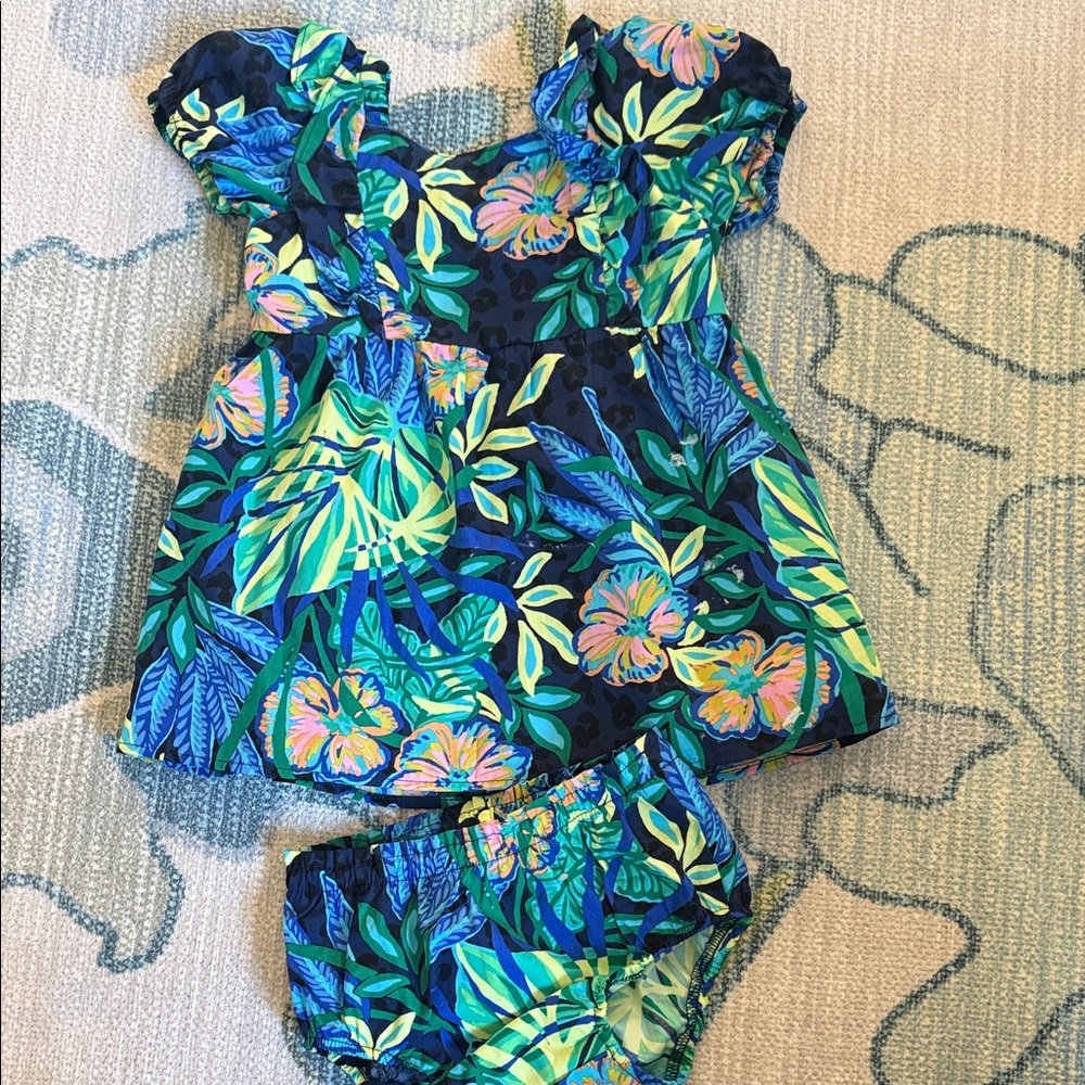 Lilly Pulitzer Floral Diaper Cover Set - Blue and Green